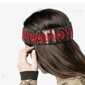GUCCI Blue Red Sequin GUCCIFICATION Headband logo head wrap loose thread